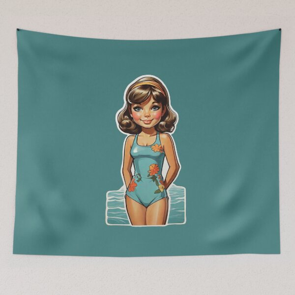 Item preview, Cute girl on the beach, 60s style. designed and sold by ArtCraftLab.