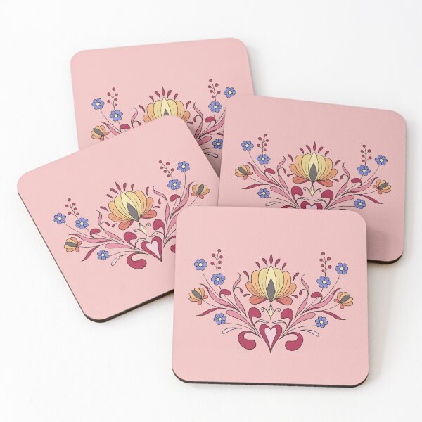 Item preview, HUngarian Folk art Inspired Motif pink and orange colours designed and sold by susyrdesign.