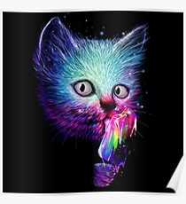 Rainbow licking cat Poster