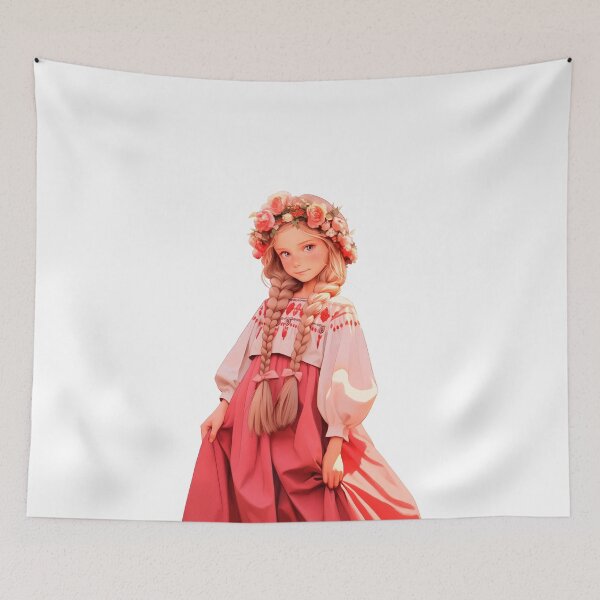 Item preview, Little Ukrainian Girl Portrait with roses in wreath and traditional clothes Ukrainian embroidery Ukrainian ornament designed and sold by DariyaDell.
