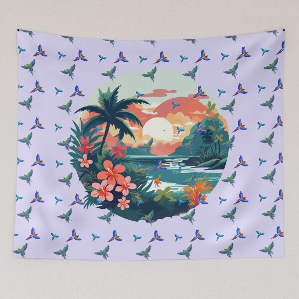 Item preview, Flying Parrots and Macaws Escaping Tropical Island Pattern  designed and sold by julyperson.