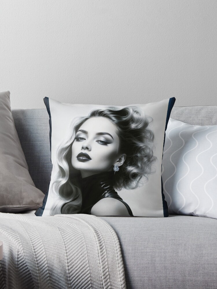 A Touch Of Glamour Captivating AI Concept Art Portrait by Xzendor7 Decorative Art Print Throw Pillow