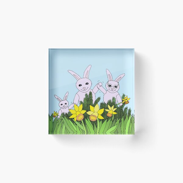 Item preview, 3 Daffodil Bunnies Welcoming the Spring with 5 Daffodils designed and sold by JoyousArt4u.