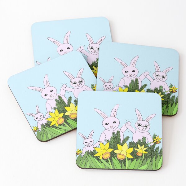 Item preview, 3 Daffodil Bunnies Welcoming the Spring with 5 Daffodils designed and sold by JoyousArt4u.