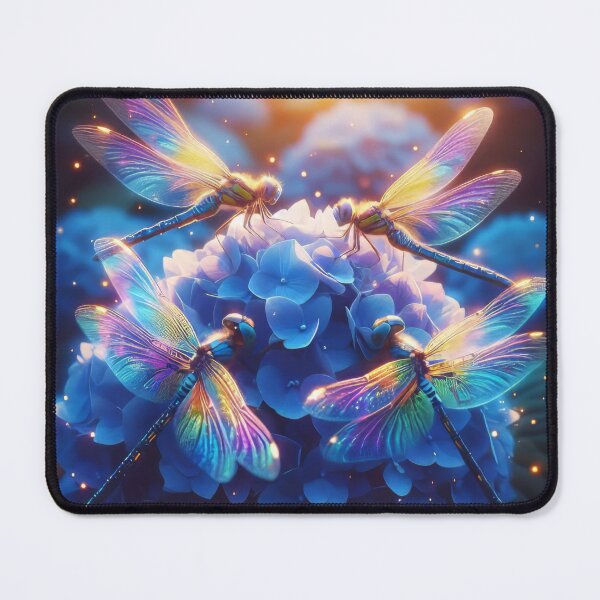 Item preview, Mystical Rainbow Dragonflies Alight on Blue Hydrangea Blooms designed and sold by CattyCornerPOD.