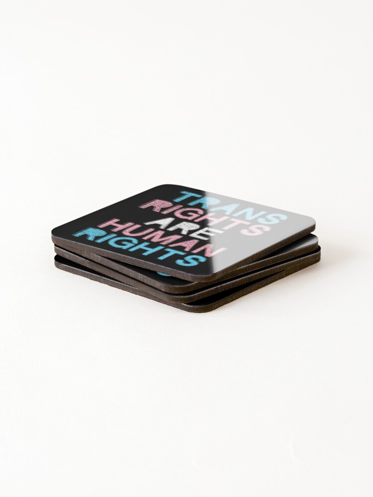 Thumbnail 4 of 5, Coasters (Set of 4), Textured Trans Rights Are Human Rights designed and sold by JustGottaDraw.