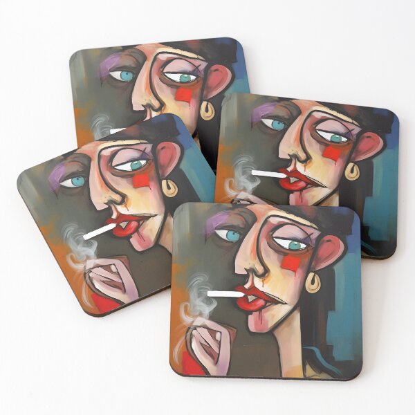 Item preview, Enigmatic Femme Fatale- Woman Smoking Cigar, Evoking Intrigue in Abstract Expressionism designed and sold by OlfactoART Studio.