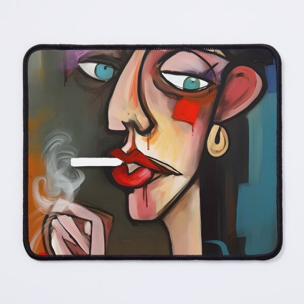 Item preview, Enigmatic Femme Fatale- Woman Smoking Cigar, Evoking Intrigue in Abstract Expressionism designed and sold by OlfactoART Studio.