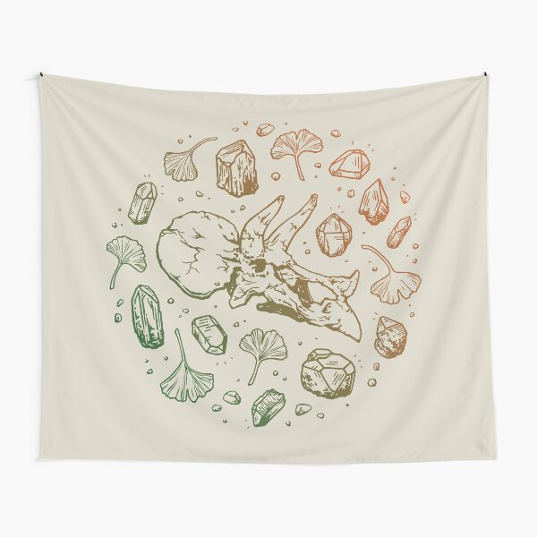 Triceratops Rocks! | Leaf Green & Pumpkin Spice Ombré | Dinosaur Fossil Art Tapestry