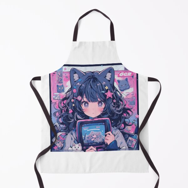 Item preview, Cute Pink Blue Retro Anime Gamer Cat Girl designed and sold by Purrfectanime.