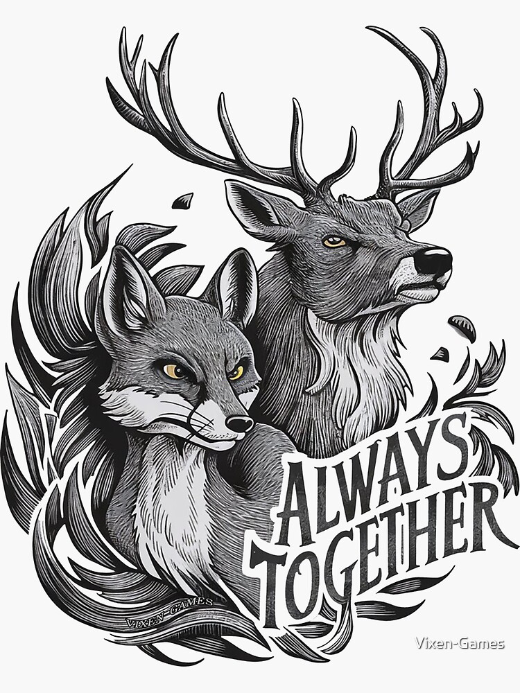 Thumbnail 3 of 3, Sticker, Vixen and Stag Always Together Power Team designed and sold by Vixen-Games.