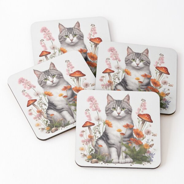 Item preview, A cat in a field of flowers and mushrooms. designed and sold by fmudalier.