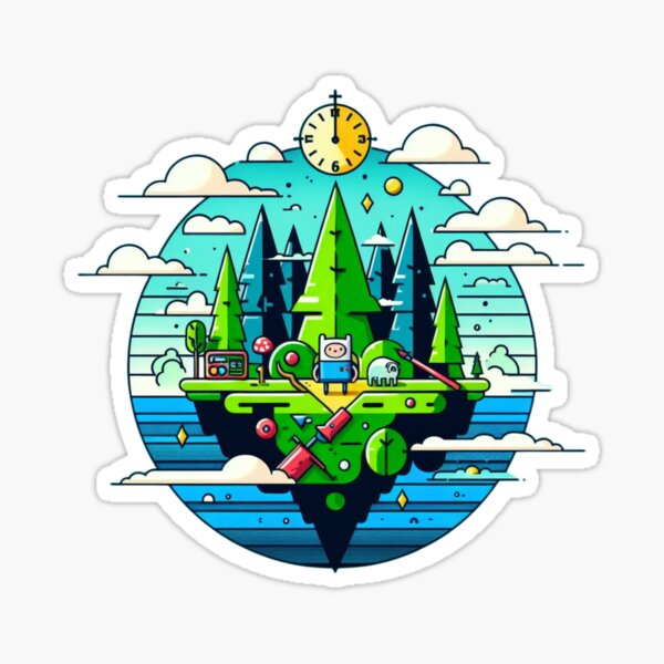 Artikel-Vorschau von Adventure Time Finn der Mensch – Schwimmende Insel und magische Uhr: Fantasy-Illustration mit liebenswerten Charakteren, designt und verkauft von Hive Threadless.