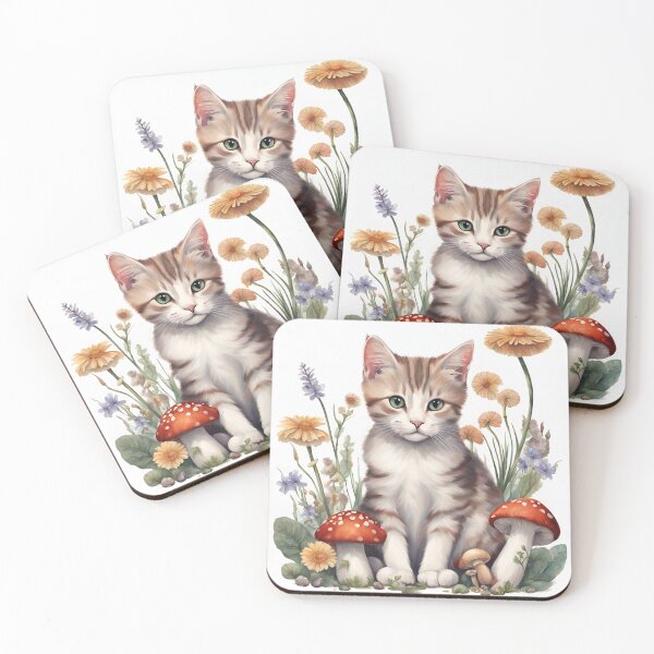 Item preview, A cat in a field of flowers and mushrooms. designed and sold by fmudalier.