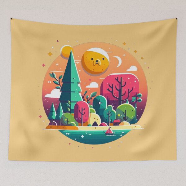 Item preview, Adventure Time Jack the Dog Luna - Enchanted Landscape: Nature Art and Smiling Moon - Colorful and Magical Illustration designed and sold by Hive Threadless.