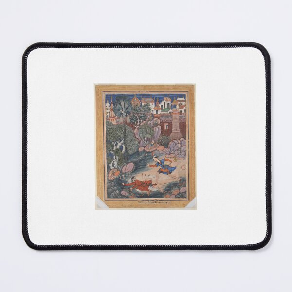 Item preview, "'Umar Walks around Fulad Castle, Meets a Foot Soldier and Kicks Him to the Ground", Folio from a Hamzanama (The Adventures of Hamza) designed and sold by New Media Arts.