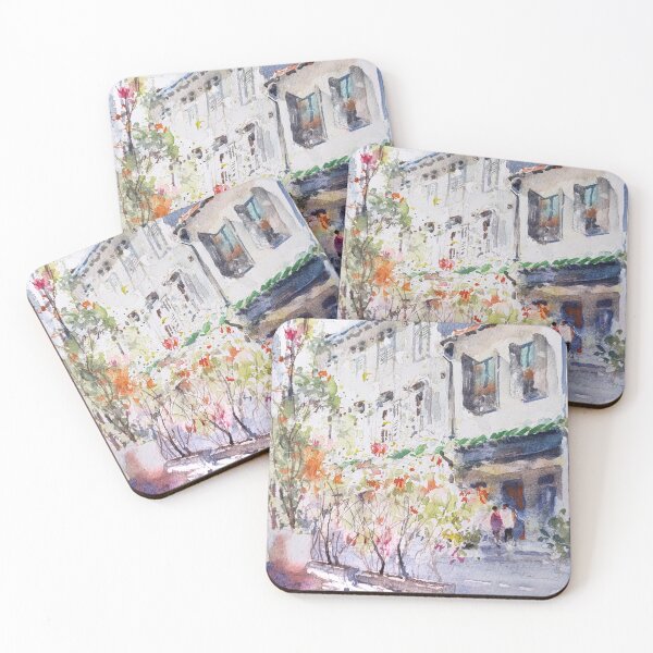 Item preview, five foot way, shophouse, Telok Ayer, watercolor  designed and sold by Almondtree.