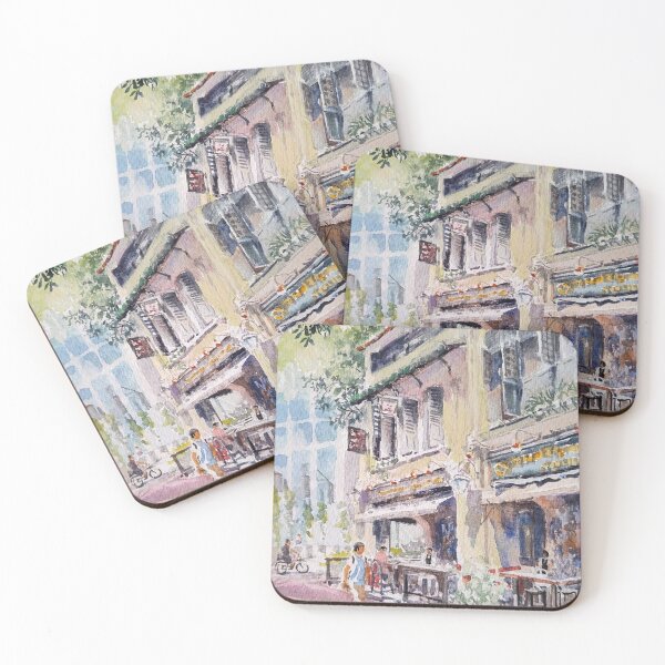 Item preview, Boat Quay shophouses, Singapore, original watercolor  designed and sold by Almondtree.