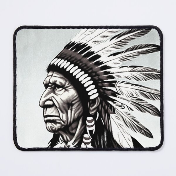 Item preview, Black and white native American Indian chief, indigenous peoples day designed and sold by LoveAudra.