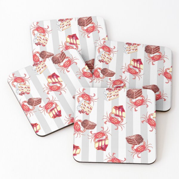 Item preview, Crabby Cakes Hand Painted Crabs with Cake on grey Stripes designed and sold by Sockstomistic.