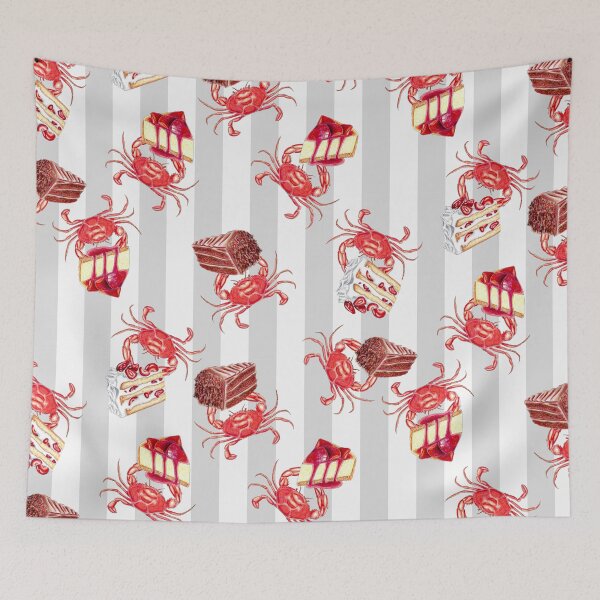 Item preview, Crabby Cakes Hand Painted Crabs with Cake on grey Stripes designed and sold by Sockstomistic.