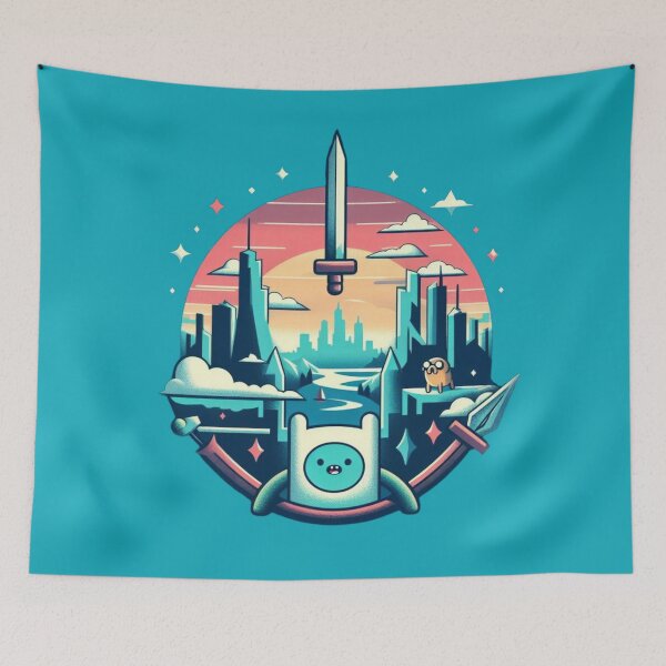 Item preview, Adventure Time Finn the Human and Jack the Dog - Fantastic Adventure: Illustration of Magic City with Sword and Story Characters designed and sold by Hive Threadless.