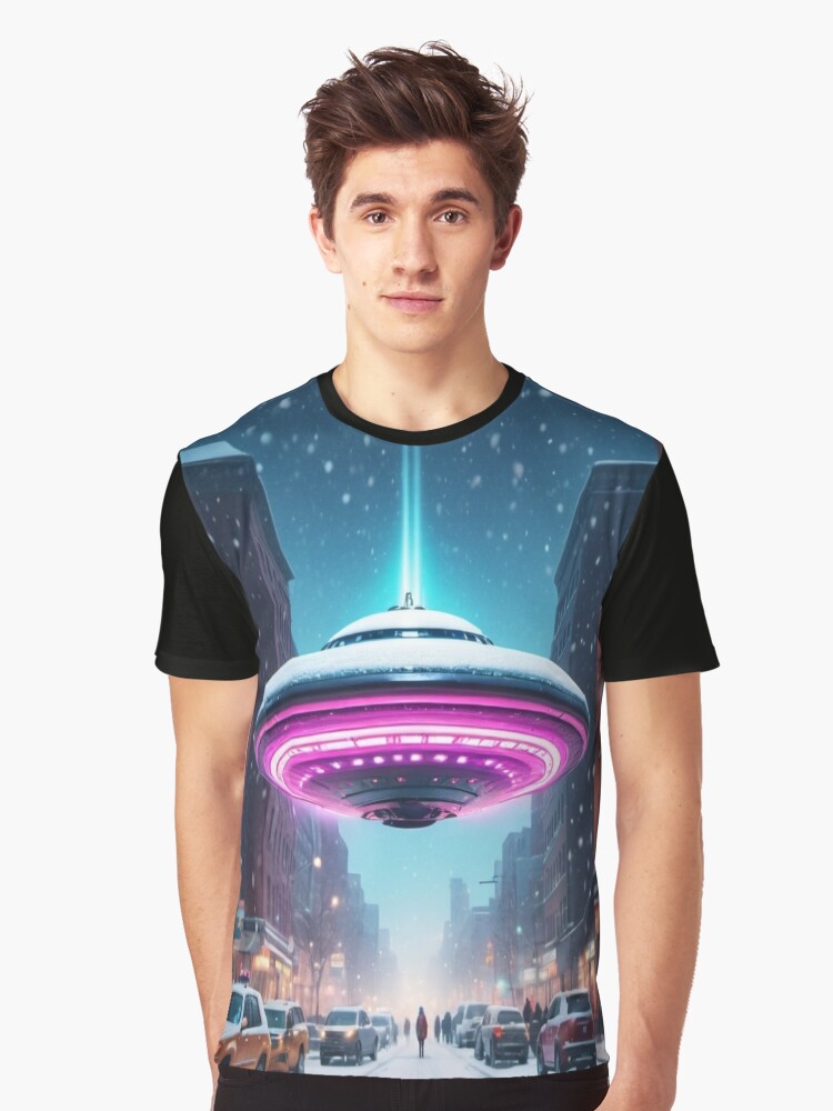Thumbnail 1 of 5, Graphic T-Shirt, Frosty Aurora Encounter - Aliens and Ufo designed and sold by eXtraHumans.