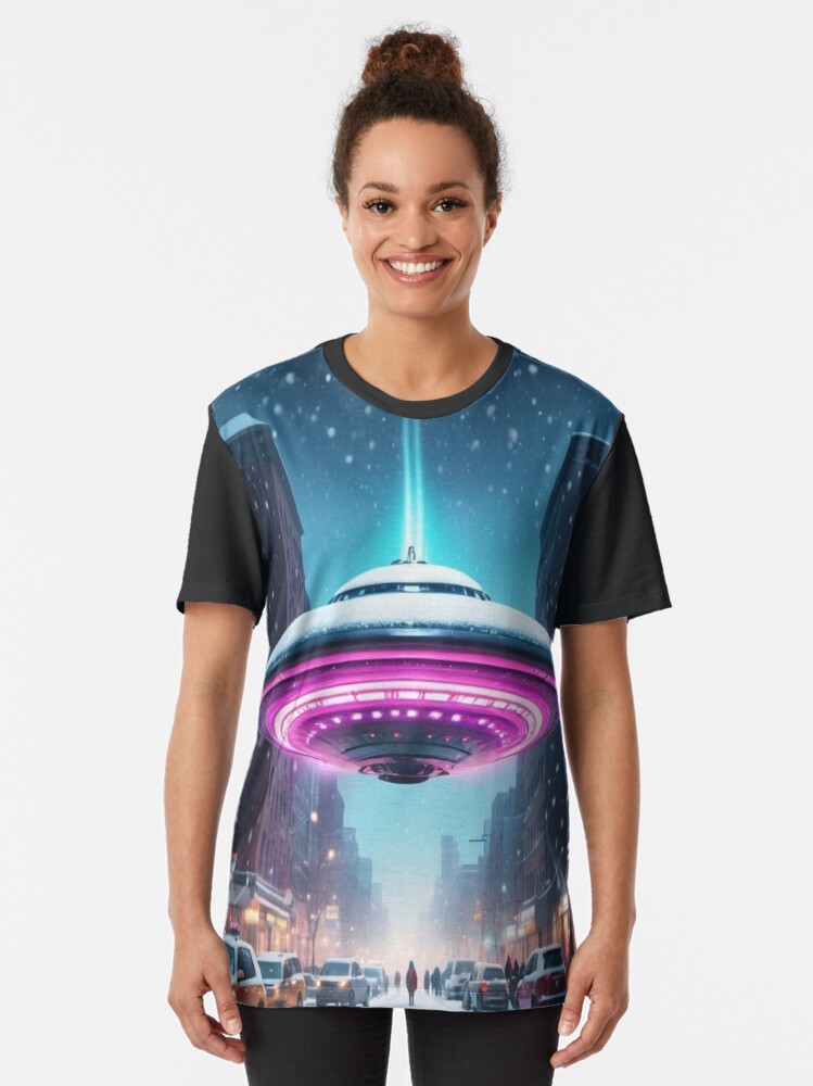 Thumbnail 2 of 5, Graphic T-Shirt, Frosty Aurora Encounter - Aliens and Ufo designed and sold by eXtraHumans.