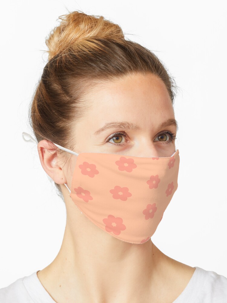 Mask, Geometric Peach Plethora Pink Peach Fuzz Polka Dot Flowers designed and sold by Triplicate Limited