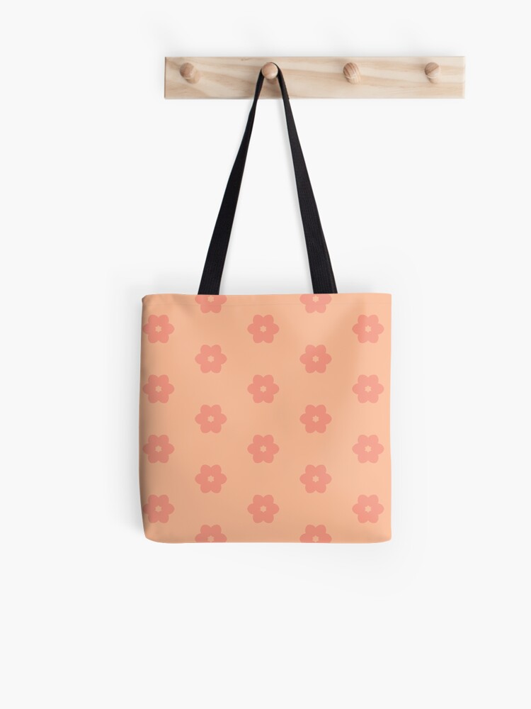 Tote Bag, Geometric Peach Plethora Pink Peach Fuzz Polka Dot Flowers designed and sold by Triplicate Limited