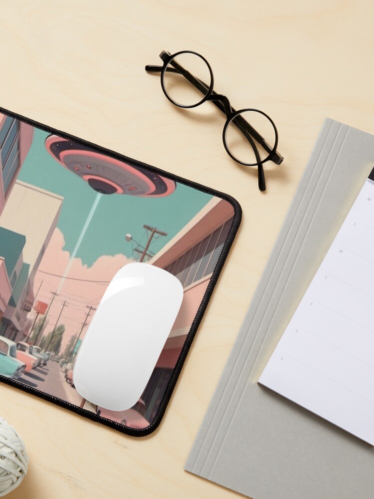Thumbnail 3 of 5, Mouse Pad, Extraterrestrial Parking - Vintage UFO designed and sold by eXtraHumans.