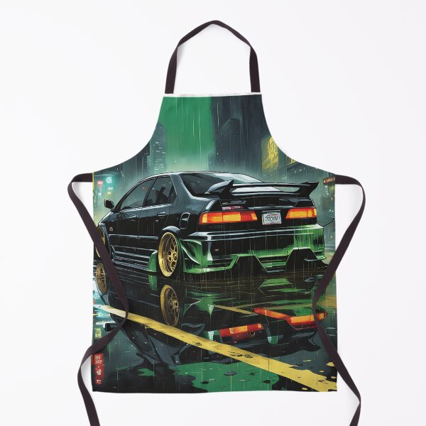 Artikelvorschau, Klassischer modifizierter Kult Honda Civic Schwarz Grün Illustration Design entworfen und verkauft von Salimgor Hangaround Music.