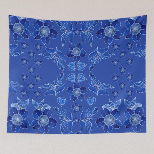 Item preview, Flowers in folk style, Blue on a dark blue background designed and sold by Alex  Blud.