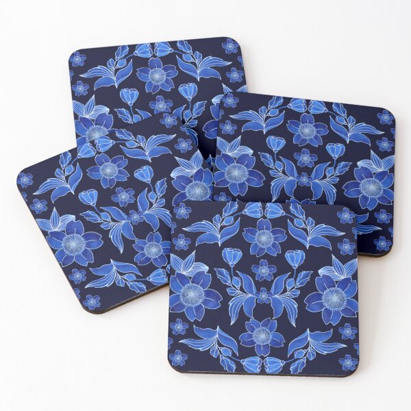 Item preview, Flowers in folk style, Blue on a dark-dark blue background designed and sold by Alex  Blud.