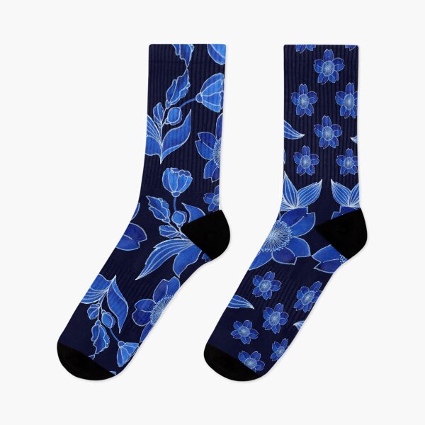 Item preview, Flowers in folk style, Blue on a dark-dark blue background designed and sold by Alex  Blud.