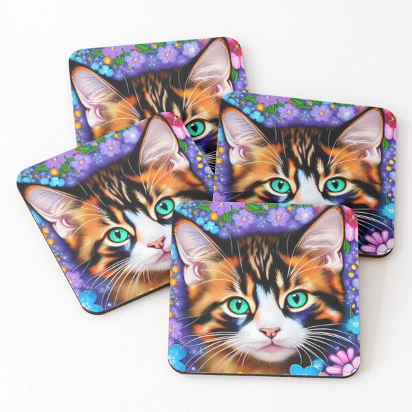 Item preview, A flower art for cat fans - A cute cat face surrounded by colorful flowers designed and sold by FotoworldEdel.