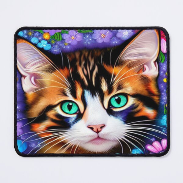 Item preview, A flower art for cat fans - A cute cat face surrounded by colorful flowers designed and sold by FotoworldEdel.