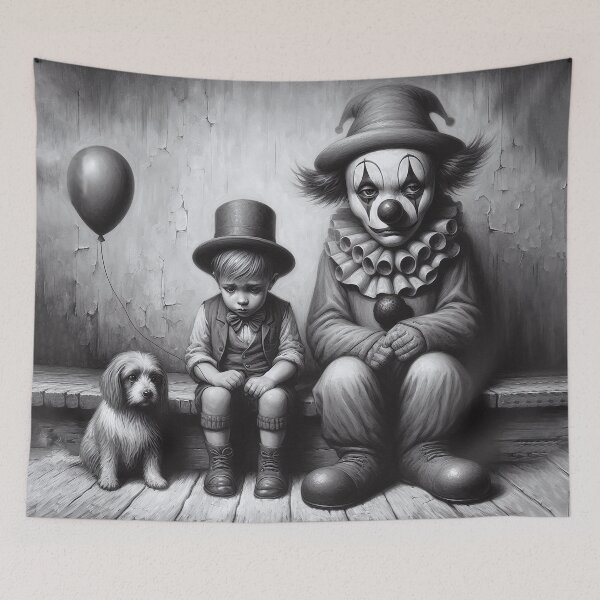 Item preview, Sad Boy Clown with a Dog  - Whimsical Clowns designed and sold by MarinaFila.