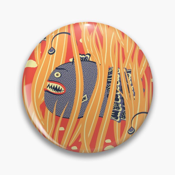 Item preview, Cute Deepwater anglerfish, Dark blue on orange background designed and sold by Alex  Blud.