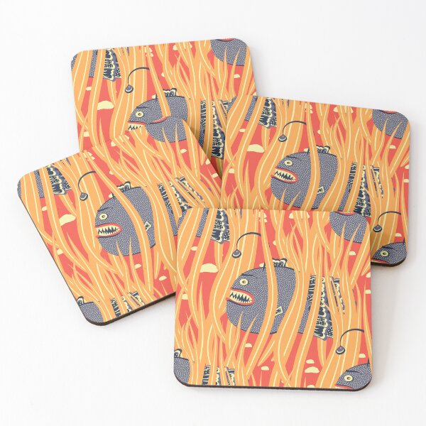 Item preview, Cute Deepwater anglerfish, Dark blue on orange background designed and sold by Alex  Blud.