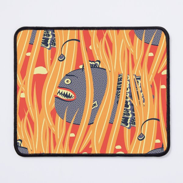 Item preview, Cute Deepwater anglerfish, Dark blue on orange background designed and sold by Alex Blud.