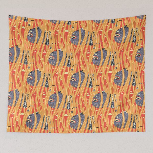 Item preview, Cute Deepwater anglerfish, Dark blue on orange background designed and sold by Alex  Blud.