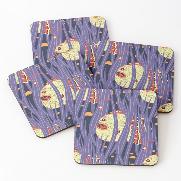 Item preview, Cute Deepwater anglerfish, Yellow on dark blue background designed and sold by Alex  Blud.