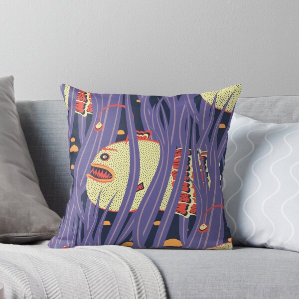 Item preview, Cute Deepwater anglerfish, Yellow on dark blue background designed and sold by Alex  Blud.