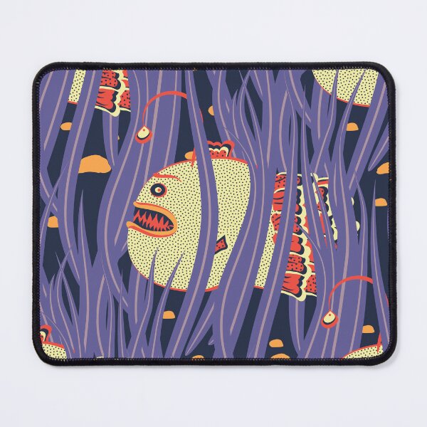 Item preview, Cute Deepwater anglerfish, Yellow on dark blue background designed and sold by Alex Blud.