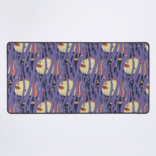 Item preview, Cute Deepwater anglerfish, Yellow on dark blue background designed and sold by Alex Blud.