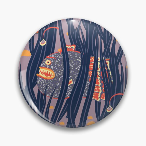 Item preview, Cute Deepwater anglerfish, Blue on dark lilac background designed and sold by Alex  Blud.