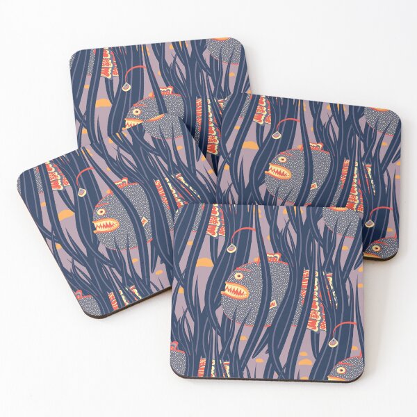 Item preview, Cute Deepwater anglerfish, Blue on dark lilac background designed and sold by Alex  Blud.