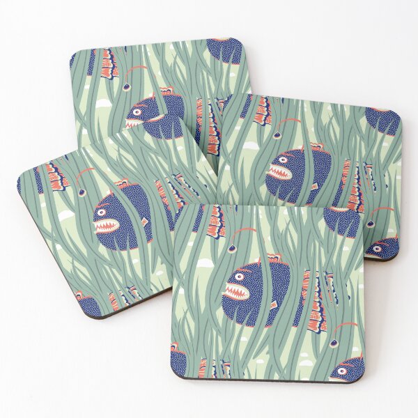Item preview, Cute Deepwater anglerfish, Dark blue on green background designed and sold by Alex  Blud.