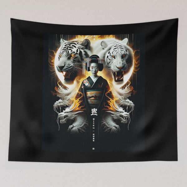 Item preview, Flames of Fate: Geisha, Dragon, and White Tiger designed and sold by Kookie Tarp.